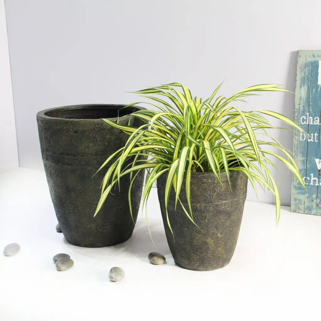 Milan Urn Poly Planter (Set Of 2) – Green Brown