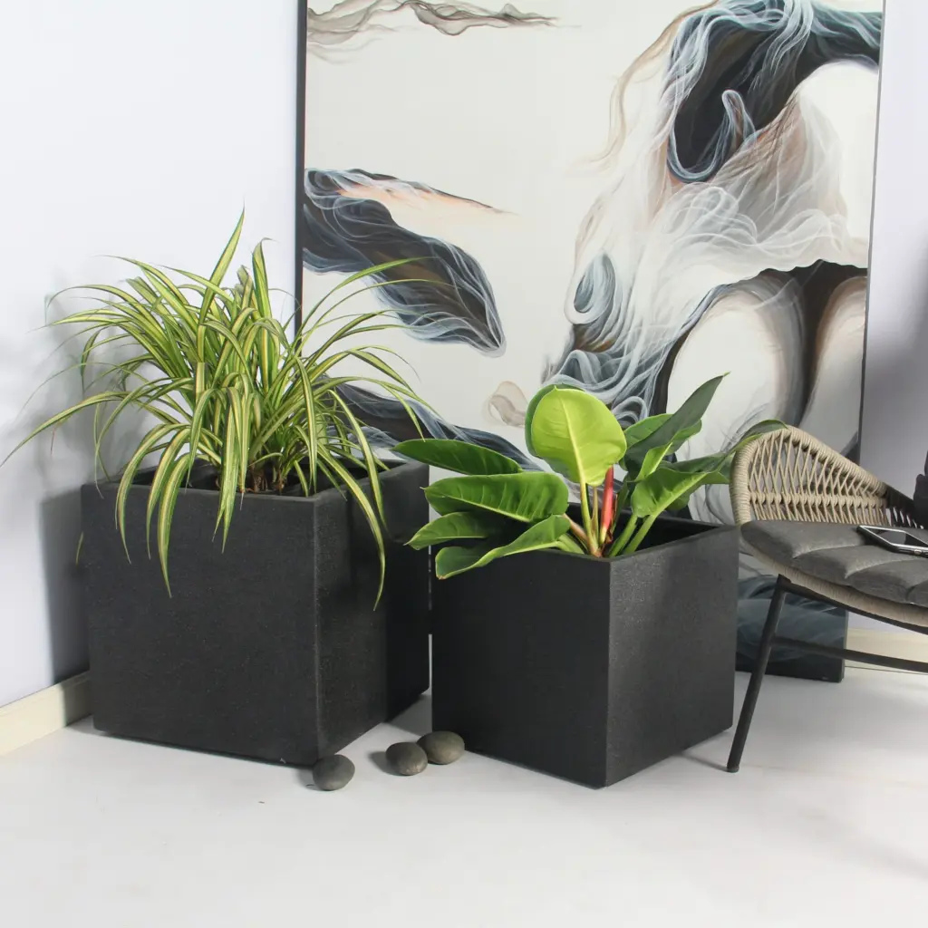 Rhine Square Poly Planter (Set Of 2) – Black