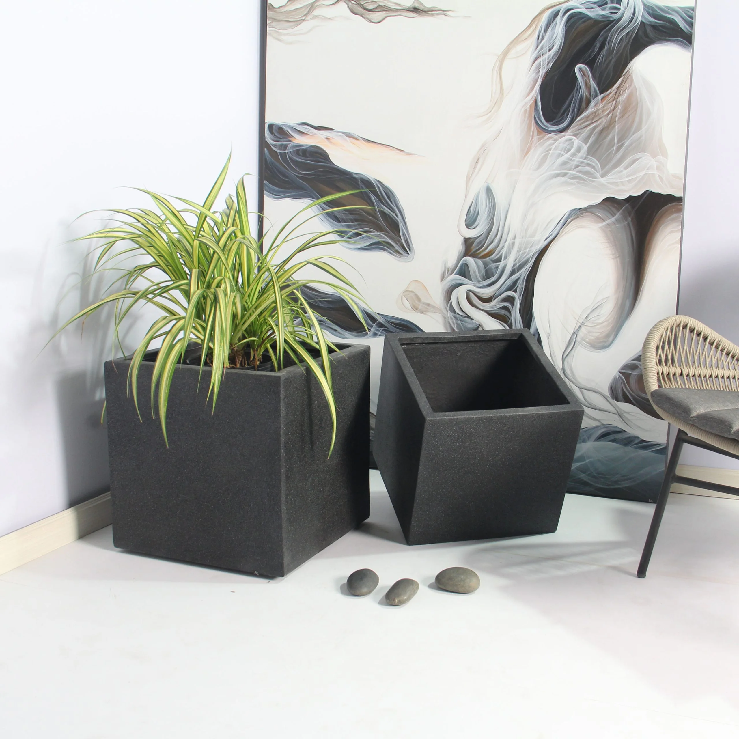Rhine Square Poly Planter (Set Of 2) – Black