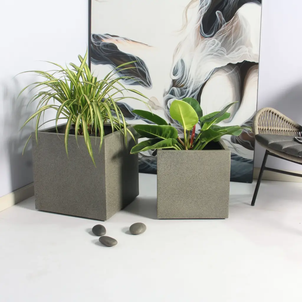 Rhine Square Poly Planter (Set Of 2) – Grey