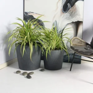 Rugen Cylindrical Round Poly Planter (Set Of 2) – Dark Grey