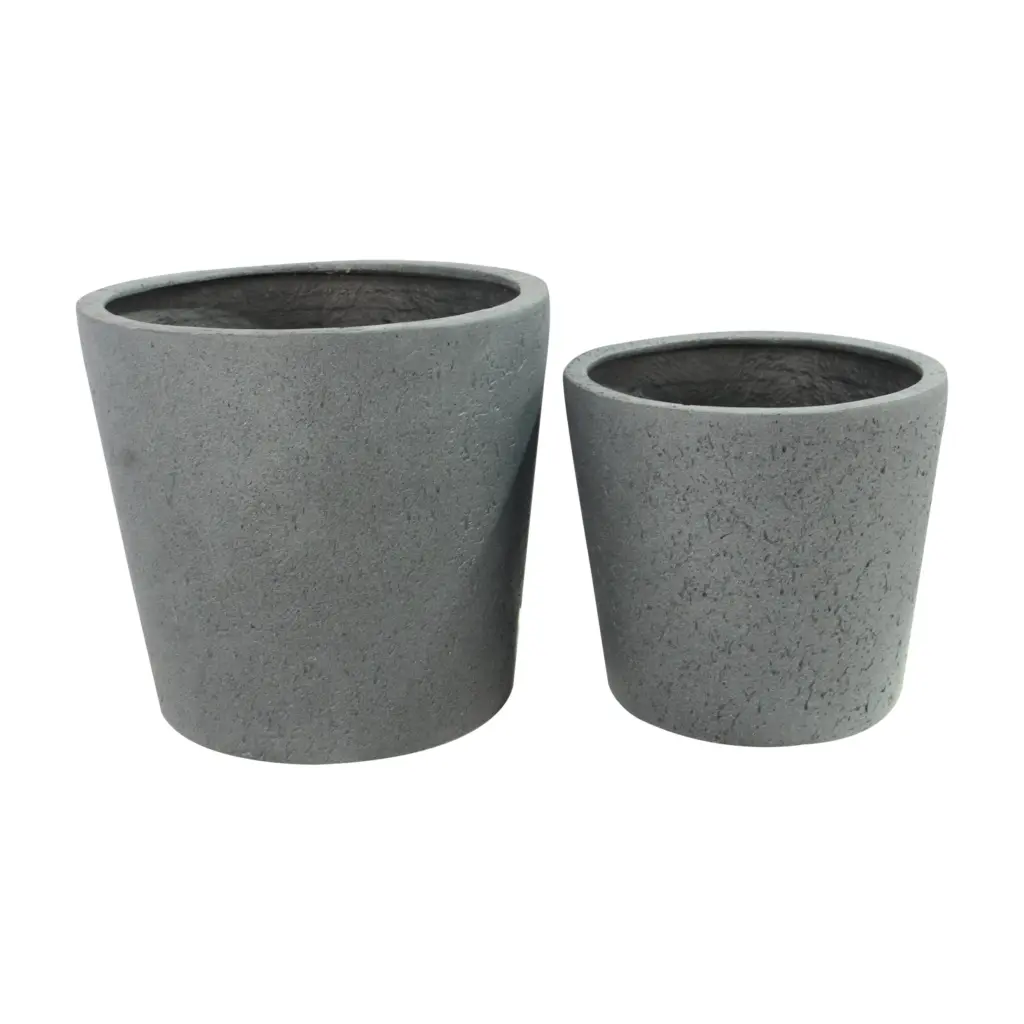 Rugen Cylindrical Round Poly Planter (Set Of 2) – Dark Grey