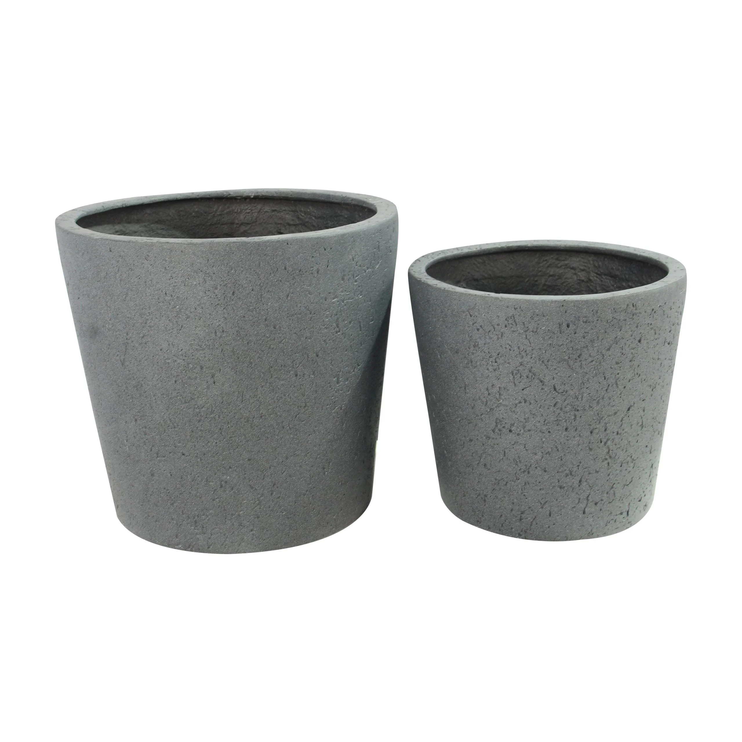 Rugen Cylindrical Round Poly Planter (Set Of 2) – Dark Grey