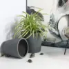 Rugen Cylindrical Round Poly Planter (Set Of 2) – Dark Grey