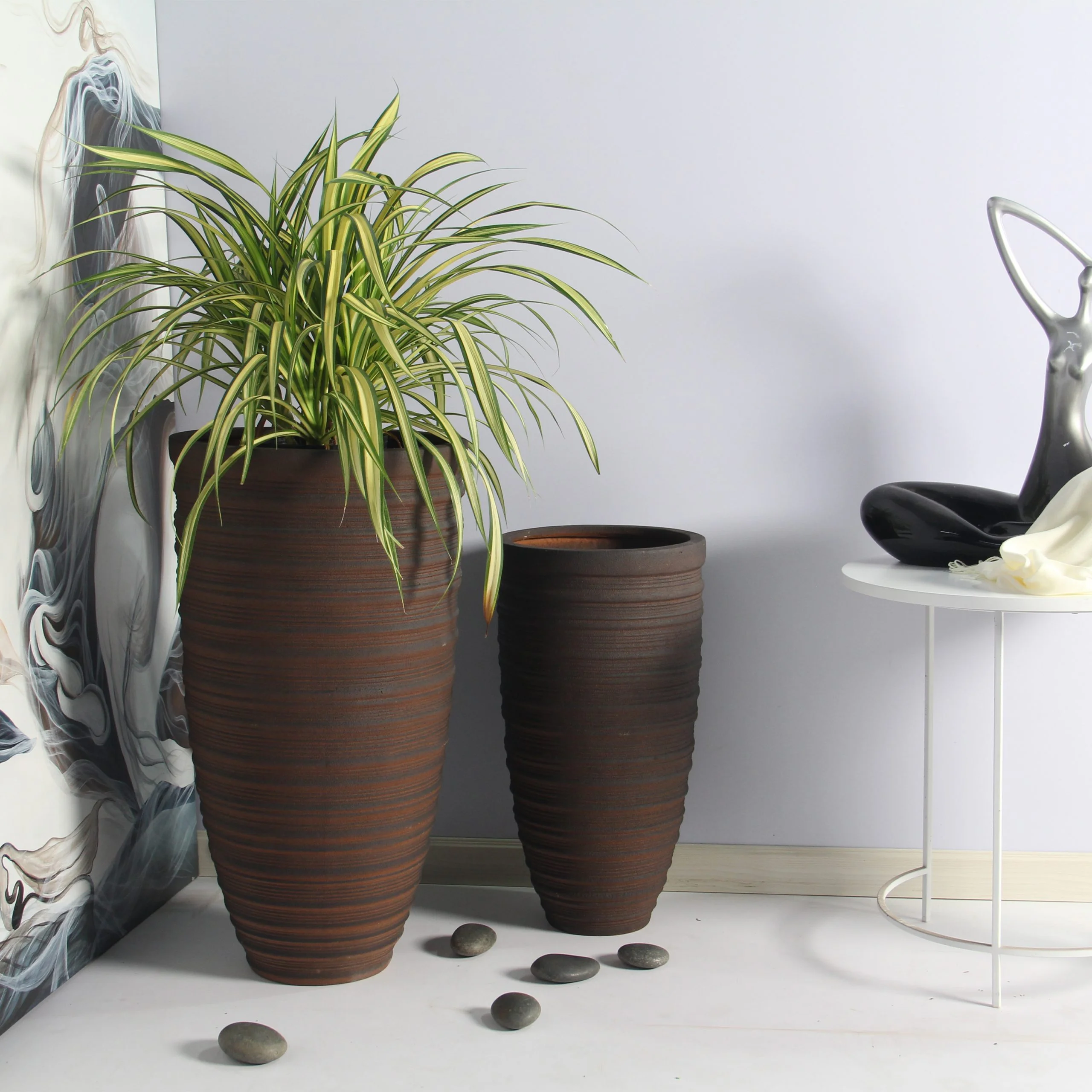 Shine Urn Poly Planter (Set Of 2) – Red Brown